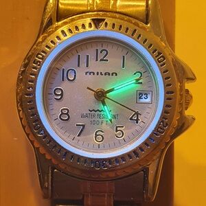 Milan Silver/Goldtone Stainless Steel Diver Style Women's Watch w/Date